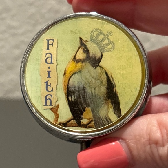 Other - Vintage Style "Faith" Pill Box w/Bird & Crown Design - 3 Compartment & Mirror